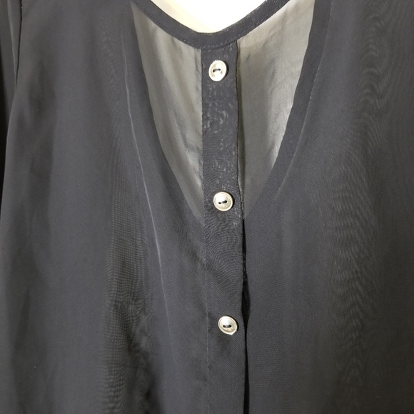 AGACI black button front keyhole back sheer 3/4 sleeve blouse M - Picture 3 of 6